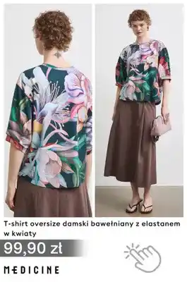 T-shirt oversize damski bawełniany z elastanem w kwiaty Medicine