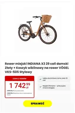 Media Expert Rower miejski Indiana X3 damski + koszyk wiklinowy Vögel VKS-505 oferta