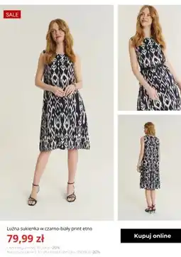 Greenpoint Sukienka Greenpoint luźna w czarno-biały print etno oferta