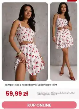 Renee Komplet Top z Kokardkami i Spódnica w Print Renee oferta