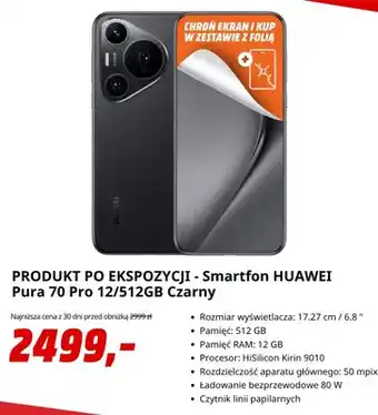 Smartfon po ekspozycji Huawei Pura 70 Pro 12/512GB Czarny