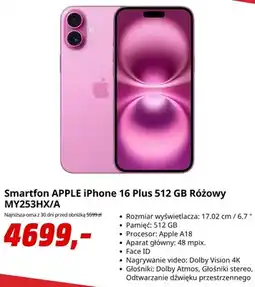 Media Markt Smartfon Apple iPhone 16 Plus 512 Gb Różowy oferta