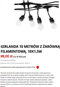 Orlen Girlanda 10 metrów z żarówką filamentową, 10x1,5W Eko-Light oferta