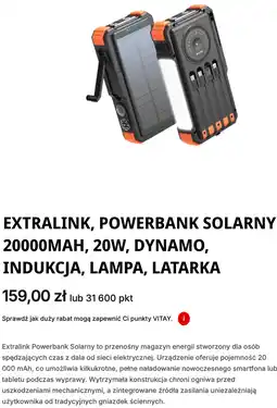 Orlen EXTRALINK, POWERBANK SOLARNY 20000MAH, 20W, DYNAMO, INDUKCJA, LAMPA, LATARKA oferta