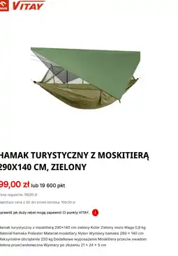 Orlen HAMAK TURYSTYCZNY Z MOSKITIERĄ 290X140 CM, ZIELONY oferta