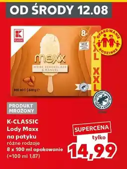 Kaufland Lody Maxx na patyku biała czekolada z migdałami K-Classic 8-pak oferta