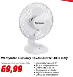 Media Markt Wentylator biurkowy Ravanson WT-1030 Biały oferta