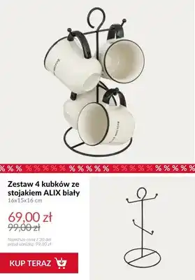 Zestaw 4 kubków ze stojakiem Alix biały