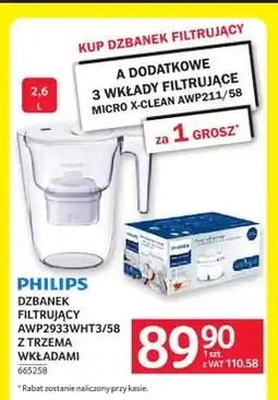 Selgros Dzbanek filtrujący Philips AWP2933WHT3/58 2,6 l z trzema wkładami oferta