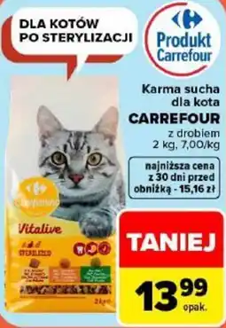 Carrefour Karma sucha dla kota CARREFOUR z drobem oferta