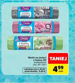 Carrefour Worki na śmieci z taśmą 3D moletowane Gosia kokos i wanilia 35 l 12-pak oferta