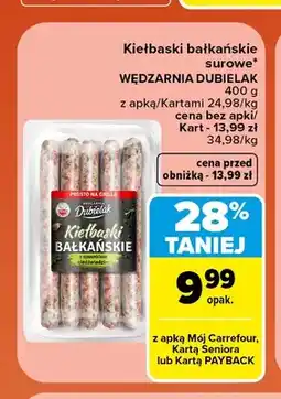 Carrefour Kiełbaski bałkańskie surowe Wędzarnia Dubielak oferta