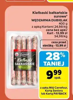 Carrefour Kiełbaski bałkańskie surowe Wędzarnia Dubielak oferta