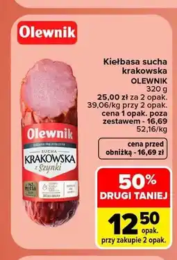 Carrefour Kiełbasa sucha krakowska Olewnik oferta