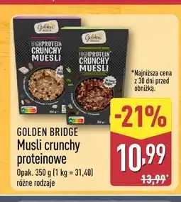 ALDI Musli crunchy proteinowe czekoladowe Golden Bridge oferta