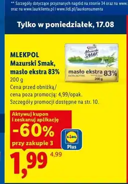Lidl Masło ekstra Mlekpol Mazurski Smak 83% oferta