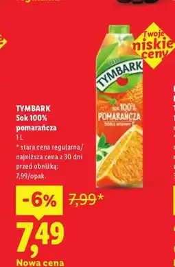 Lidl Sok pomarańcza Tymbark 100% oferta