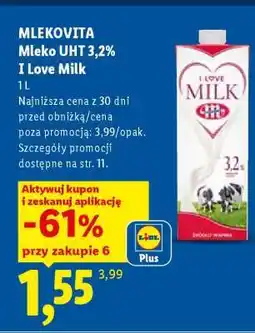 Lidl MLEKOVITA Mleko UHT 3,2% I Love Milk oferta