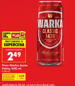 Biedronka Piwo Warka Jasne Pełne oferta