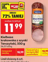 Biedronka Kiełbasa krakowska z szynki Tarczyński oferta