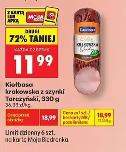 Biedronka Kiełbasa krakowska z szynki Tarczyński 330 g oferta
