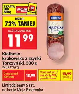 Biedronka Kiełbasa krakowska z szynki Tarczyński oferta