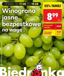 Biedronka Winogrona jasne bezpestkowe na wagę oferta