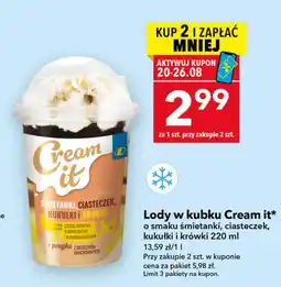 Lewiatan Lody w kubku Cream it o smaku śmietanki ciasteczek kukułki i krówki oferta