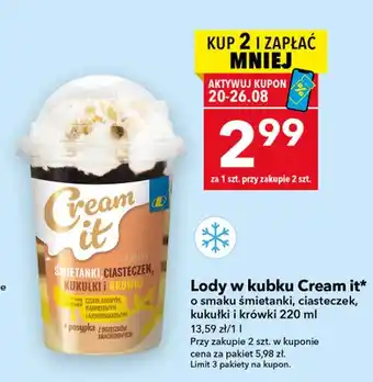 Lody w kubku Cream it o smaku śmietanki ciasteczek kukułki i krówki