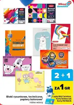Carrefour Blok rysunkowy, techniczny, papiery kolorowe* różne wzory oferta