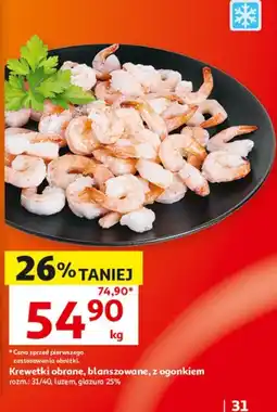 Auchan Krewetki obrane, blanszowane, z ogonkiem oferta