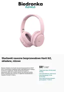Biedronka Słuchawki nauszne bezprzewodowe Havit l62, składane, różowe oferta