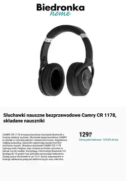 Biedronka Słuchawki nauszne bezprzewodowe Camry CR 1178, składane nauszniki oferta