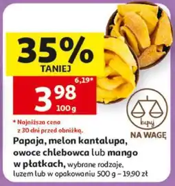 Auchan Papaja, melon kantalupa, owoce chlebowca lub mango w płatkach oferta