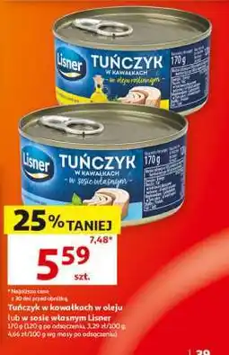 Auchan Tuńczyk w kawałkach w oleju lub w sosie własnym, Lisner oferta