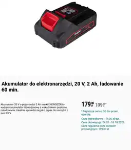 Biedronka Akumulator do elektronarzędzi Energizer 20 V, 2 Ah, ładowanie 60 min oferta