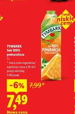 Lidl Sok pomarańcza Tymbark 100% oferta