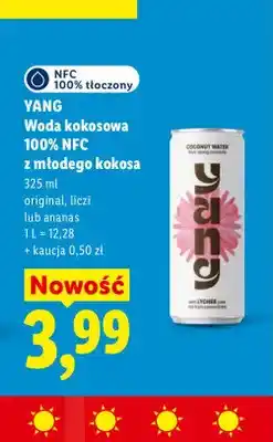 Lidl Woda kokosowa Yang z młodego kokosa original oferta