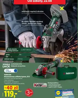 Lidl Parkside Akumulatorowa szlifierka kątowa, 20 V oferta