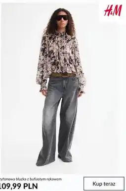 H&M Szyfonowa bluzka z bufiastym rękawem H & M oferta