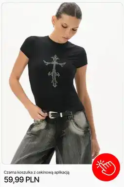 Cropp Koszulka damska czarna z cekinową aplikacją Cropp oferta