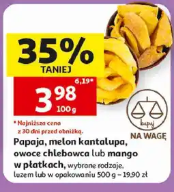 Auchan Papaja, melon kantalupa, owoce chlebowca lub mango w płatkach oferta