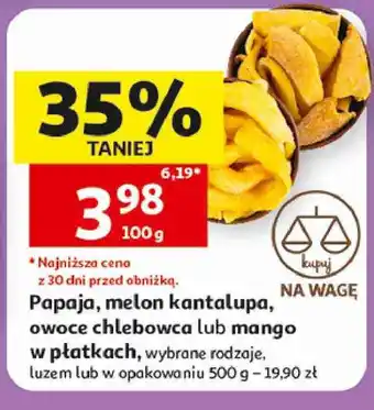 Auchan Papaja, melon kantalupa, owoce chlebowca lub mango w płatkach oferta