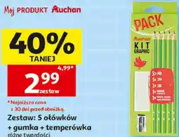 Auchan Zestaw: 5 ołówków + gumka + temperówka Auchan oferta