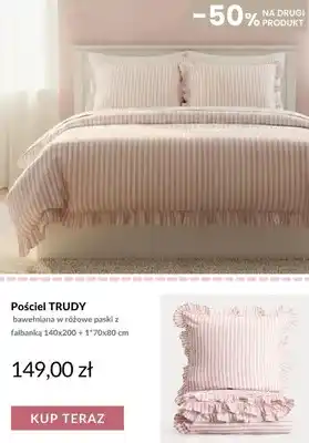 Pościel bawełniana Trudy w różowe paski z falbanką