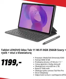 Media Markt Tablet Lenovo Idea Tab 11 Wi-Fi 8GB 256GB Szary + rysik + etui z klawiaturą oferta