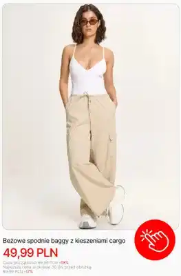 Spodnie baggy Cropp beżowe z kieszeniami cargo