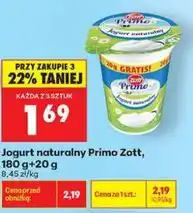 Biedronka Jogurt naturalny Primo Zott, 180 g+20 g oferta