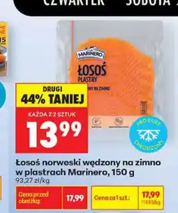 Biedronka Łosoś norweski wędzony na zimno w plastrach Marinero oferta