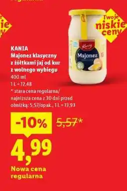 Lidl KANIA Majonez klasyczny z żółtkami jaj od kur z wolnego wybiegu oferta